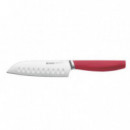 Cuchillo Santoku MONIX Prepare 130MM con Hoja Alveolada y Mango Ergonómico Rojo