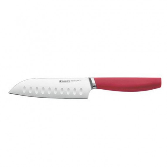 Cuchillo Santoku MONIX Prepare 130MM con Hoja Alveolada y Mango Ergonómico Rojo
