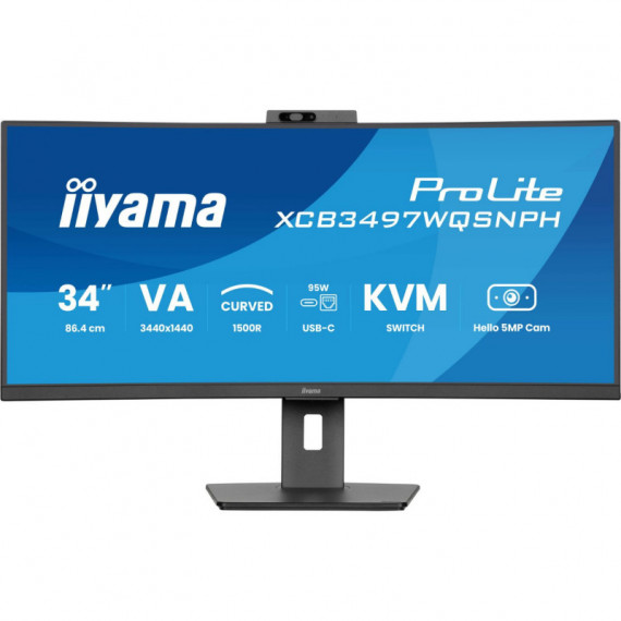 Monitor IIYAMA 34" Prolite 21:9 120HZ Uwqhd Curvo con Webcam y Altavoces (XCB3497WQSNPH-B1)