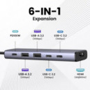 Hub UGREEN 6 en 1 2XUSB-A 1XHDMI 4K Gris (35999)