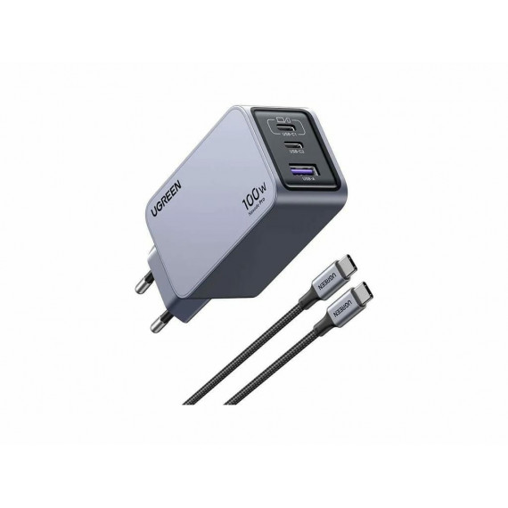 Cargador UGREEN Nexode Pro Gan 100W 1XUSB-A 2XUSB-C Carga Rápida Gris (25874)