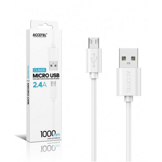 Cable Datos ACCETEL 2.4A Micro USB Blanco 1M CU1605
