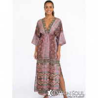 Vestido Crepe de Musgo Tiara Rosa Verde COTTON SOUL
