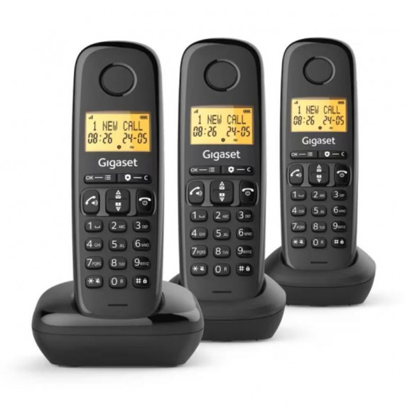 Teléfono Inalámbrico GIGASET Basic 100 Trio Dect Negro con Identificador de Llamadas y Manos Libres (L36852-H3206-D211)