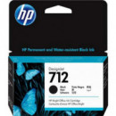 Tinta Original HP 712 Negra para Plotters Designjet T210, T230, T250, T630, T650 (3ED70A)
