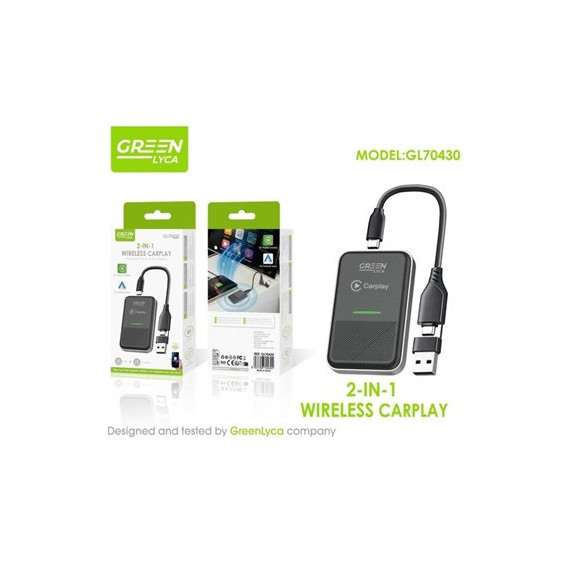 GREEN LYCA Carplay Inalambrico 2 en 1 para Android/ios Apple GL70430