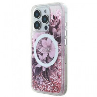 GUESS Carcasa Magsafe Liquid Glitter Flower Iphone 16 Pro Rosa