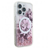 GUESS Carcasa Magsafe Liquid Glitter Flower Iphone 16 Pro Rosa