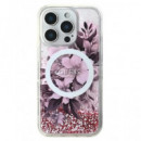 GUESS CARCASA MAGSAFE LIQUID GLITTER FLOWER IPHONE 16 PRO ROSA