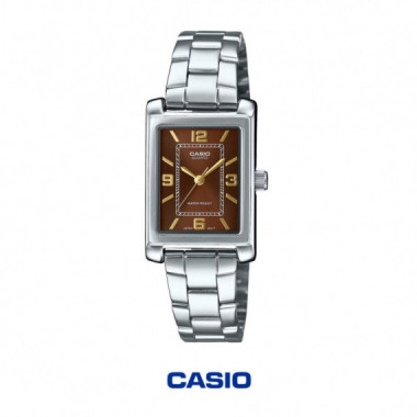 CASIO LTP-1234DD-5A Reloj Mujer Plateado Esfera Marr&oacute;n