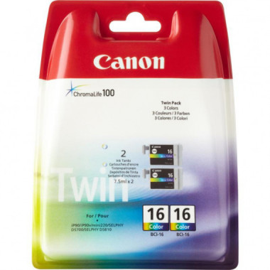 Tinta Canon BCI-16CL Color 199 P&aacute;ginas Pack 2 (9818A002)