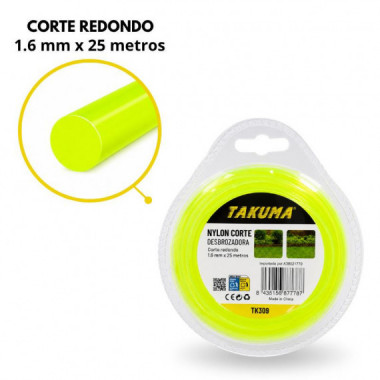 Nylon Corte Desbrozadora Redondo 1.6MMX25M TAKUMA