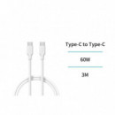 UNICO CB2689 CABLE TIPO-C A TIPO-C 3A 60W OD4.0 3M CARGA RAPIDA BLANCO