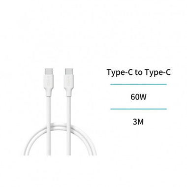 UNICO CB2689 CABLE TIPO-C A TIPO-C 3A 60W OD4.0 3M CARGA RAPIDA BLANCO