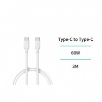 UNICO CB2689 Cable Tipo-c a Tipo-c 3A 60W OD4.0 3M Carga Rapida Blanco