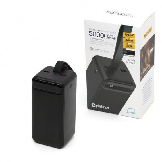 PLATINET Power Bank 50.000MAH 20W PMPB5020 Negro Cable Usb-c 1M + Linterna