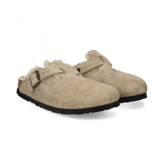ZUECO PELO ANTE TAUPE