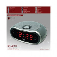 SAMI Radio Reloj Despertador Digital RS-4539 Plata Dual Alarma, Entrada Auricular Con Alimentador
