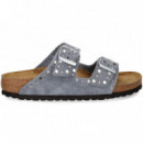 SANDALIA 2 HEBILLAS TACHUELAS ANTE AZUL