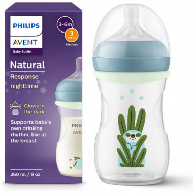 Biber&oacute;n 260 Ml. T3 Natural Response Nighttime Philips Avent