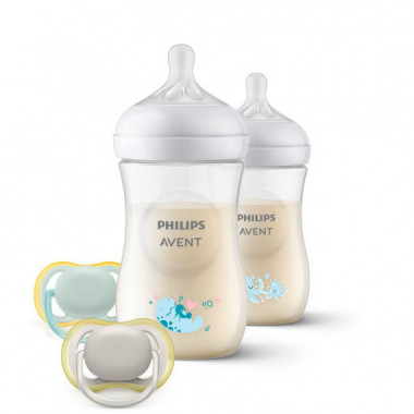 Set 2 Biberones Decorados Y 2 Chupetes Philips Avent