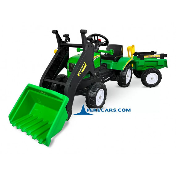 Tractor a Pedales Verde con Remolque y Pala Delantera  PEKECARS