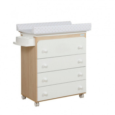 Mueble Ba&ntilde;era Madera/blanco Con Cambiador Lunares Beige