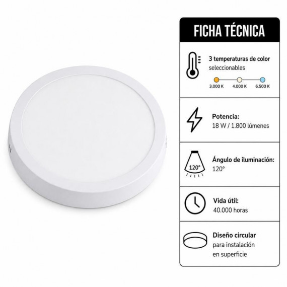 Downlight Circular Sobrepuesto Cct AIRMEC 18W - Guanxe Atlantic Marketplace