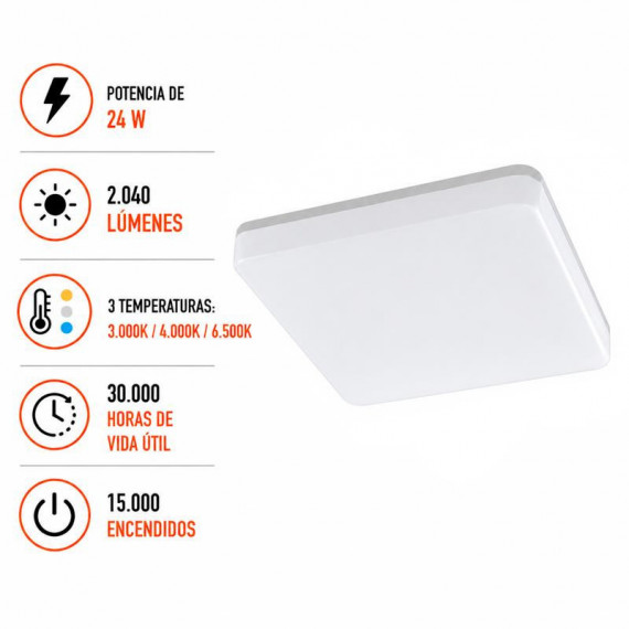 Aplique Led Cct Cuadrado 24W Serie Celeste AIRMEC - Guanxe Atlantic Marketplace