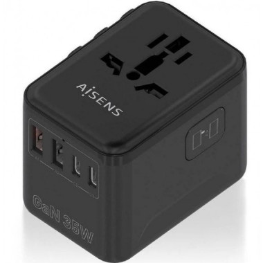 AISENS Cargador Pared Universal Gan ASPS-2A3C09-BK Toma de Corriente Universal/ 3 X Usb-c/ 35W