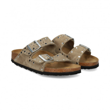 SANDALIA 2 HEBILLAS TACHUELAS ANTE TAUPE