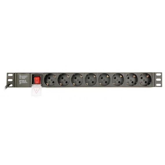 Regleta Gembird de 8 Enchufes Schuko con Protección para Armario Rack (C14, Cable 3 Metros) EG-PDU-014-C14