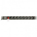 Regleta Gembird de 8 Enchufes Schuko con Protección para Armario Rack, Cable de 3 Metros, EG-PDU-014