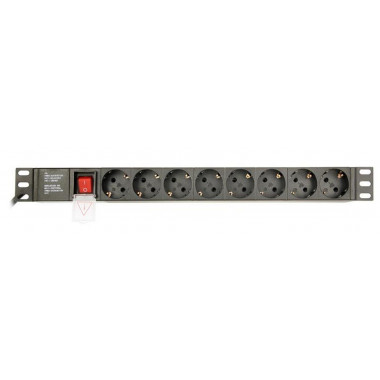 Regleta Gembird de 8 Enchufes Schuko con Protecci&oacute;n para Armario Rack, Cable de 3 Metros, EG-PDU-014