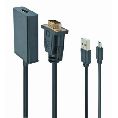 Adaptador Convertidor Gembird de Anal&oacute;gico a Digital VGA(M) a HDMI(H) con Sonido - Negro (A-VGA-HDMI-01)