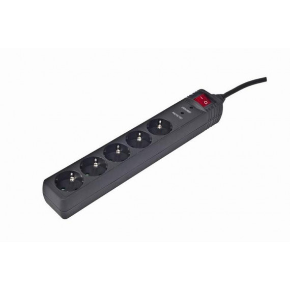 Regleta Gembird 5 Enchufes Schuko con Protección e Interruptor, 1.5 Metros, Negra, SPG5-C-5