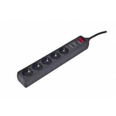 Regleta Gembird SPG5-C-10 con 5 Enchufes Schuko, Protecci&oacute;n y Interruptor, Cable 3 Metros (Negro)