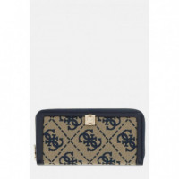 Audrey Logo Slg Lrg Zip Around Navy Logo  GUESS