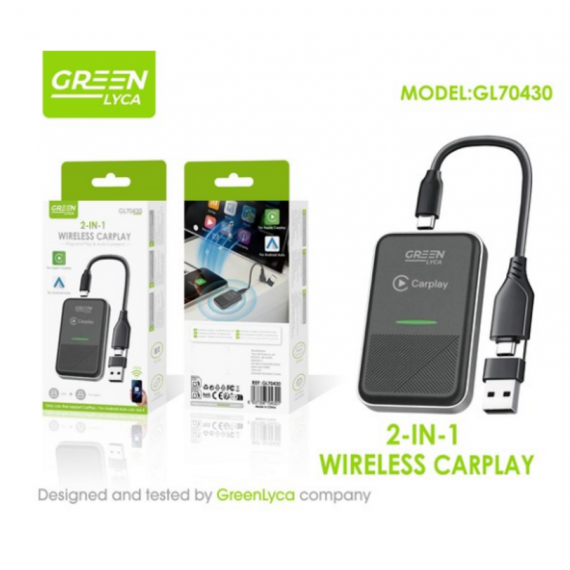 Adaptador Inalámbrico GREEN LYCA 2 en 1 Carplay & Android Auto GL70430