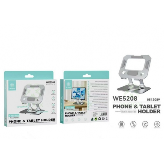 Soporte Universal IKREA 360 Rotación para Móvil y Tablet 4-12.9 Plata WE5208