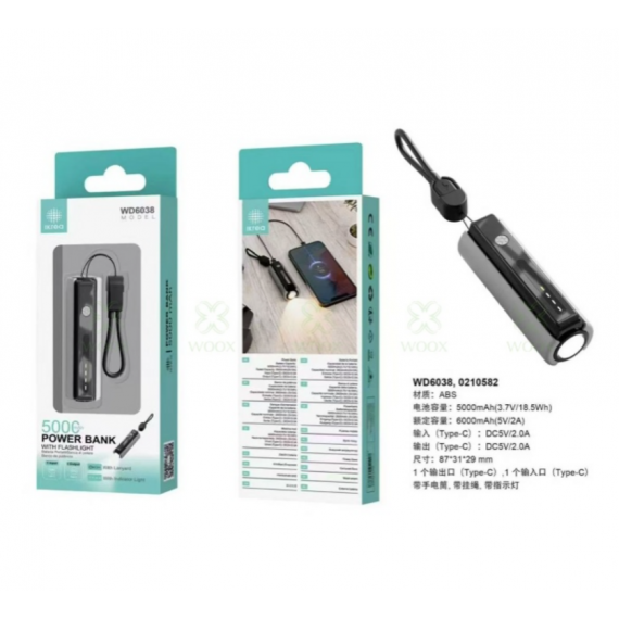 Power Bank con Linterna IKREA 5000MAH Negro WD6038