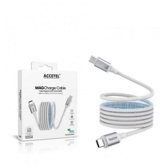Cable Magnético ACCETEL Enrollable Usb-c a Usb-c 60W 1M CU2917 Blanco