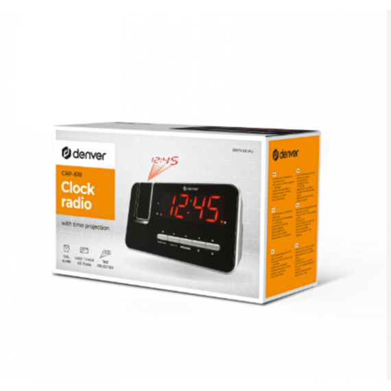Reloj Despertador Denver con Radio 1.2 Pulgadas Alarma Dual Proyección de Hora CRP-618 Negro