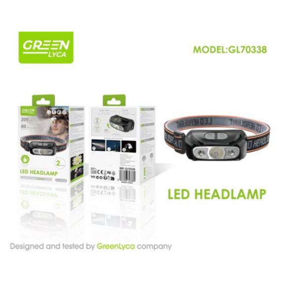 Linterna de Cabeza con Sensor Greenlyca 300MAH Capacidad de Batería 80 Minutos GL70338  GREEN LYCA