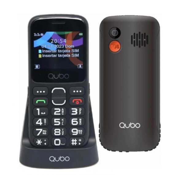 Móvil QUBO para Mayores 4G 2.31" Pantalla, Ram 48MB, Rom 128MB, Batería 1400MAH, Doble Sim, 64GB, X-230 Bkc Negro