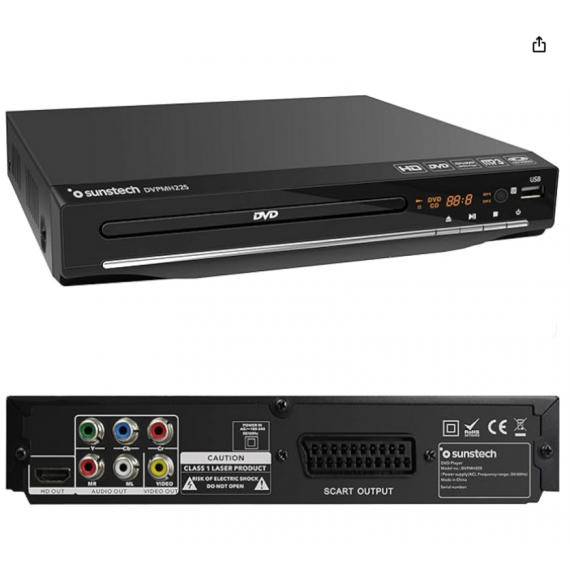 Reproductor DVD SUNSTECH Compacto USB Multiformato Control Parental Mando Distancia Negro DVPMH225