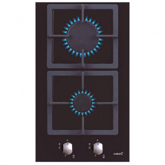 Encimera de Gas CATA Sci 3002BK de 2 Fuegos, Cristal Negro