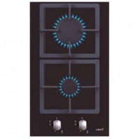 Encimera de Gas CATA Sci 3002BK de 2 Fuegos, Cristal Negro