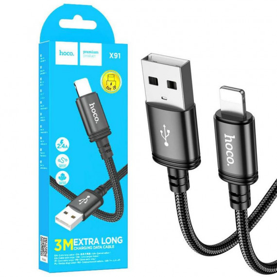 Cable Usb-a a Lightning de 3 Metros 2.4A HOCO X91 Negro