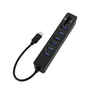 ANDOWL Hub Tipo C/m con 6XUSB 3.0 con Lector Tarjeta Sd y Micro Sd Q-HU300B Negro